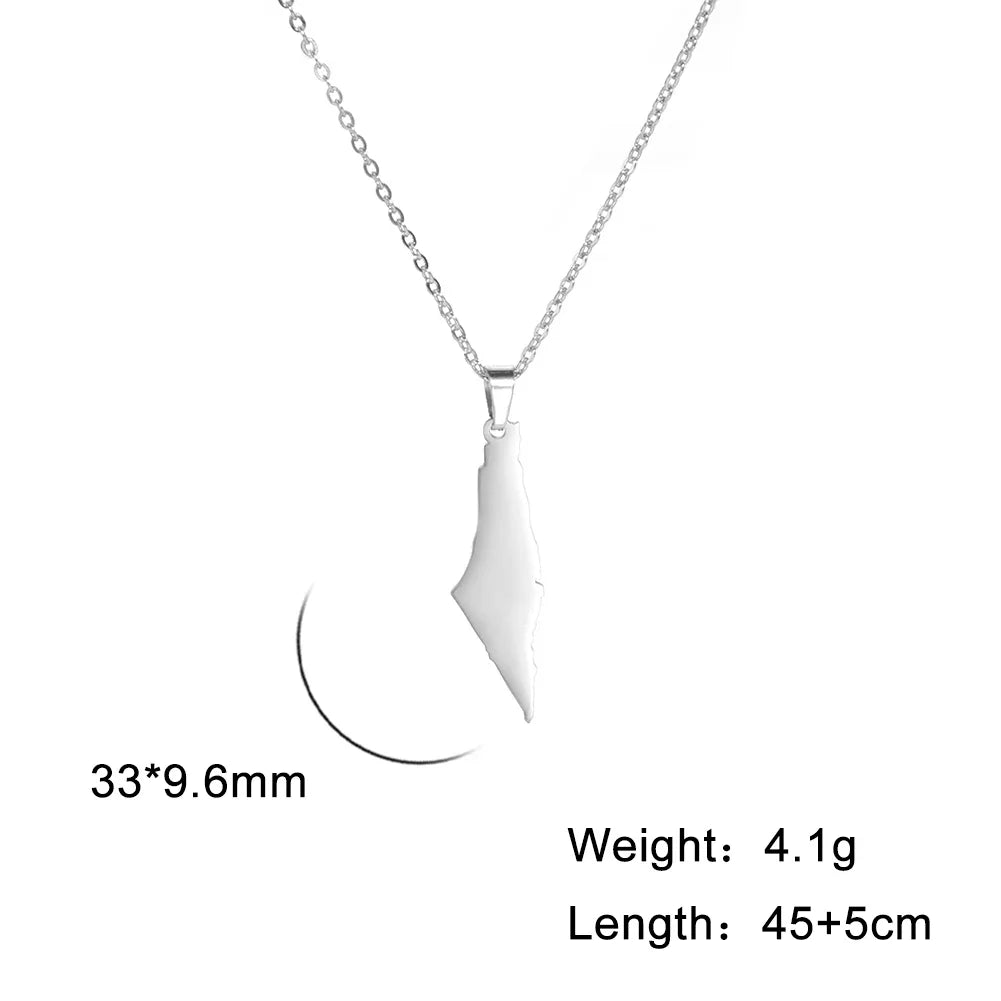 Skyrim Arabic Palestine Map Pendant Necklace Stainless Steel Neck Chain for Women Men Country Geography Jewelry Gift Wholesale