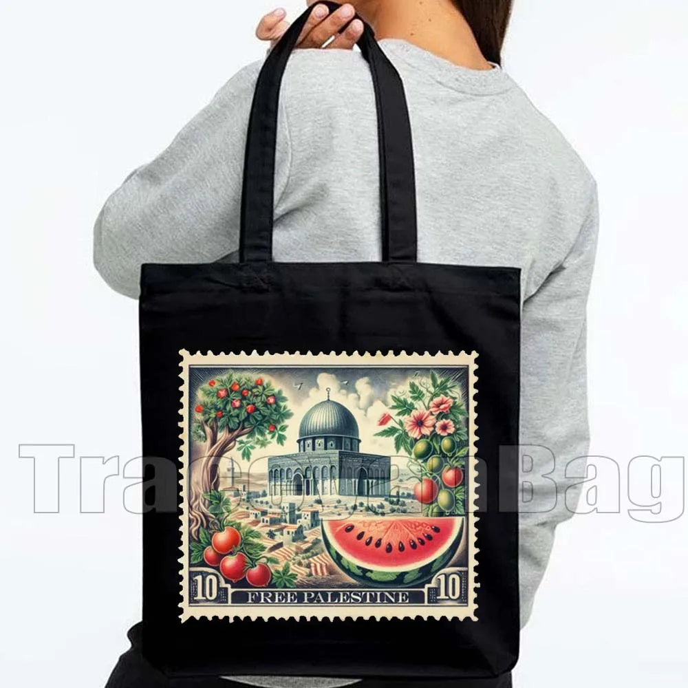 Keffiyeh Olive Tree Al Aqsa Dome of The Rock Canvas Shoulder Bag