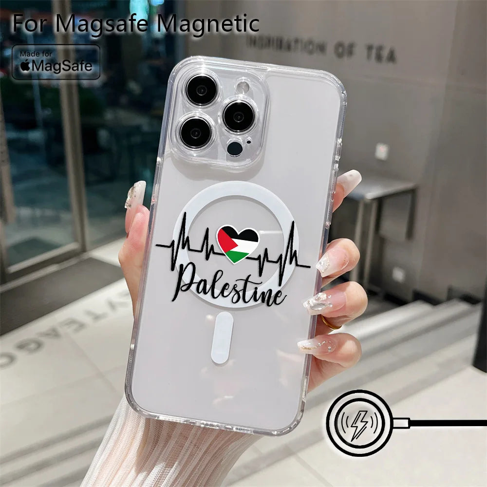 Palestine Flag Map Passport  Magsafe Magnetic Phone Case for iPhone 16 15 14 13 12 11 8 7 Plus Pro Max X XR XSMax Soft Tpu Cover