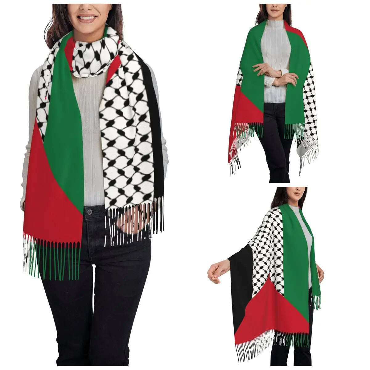 Palestine Flag Shawls Wrap Long Soft Scarf Hatta Kufiya Pattern