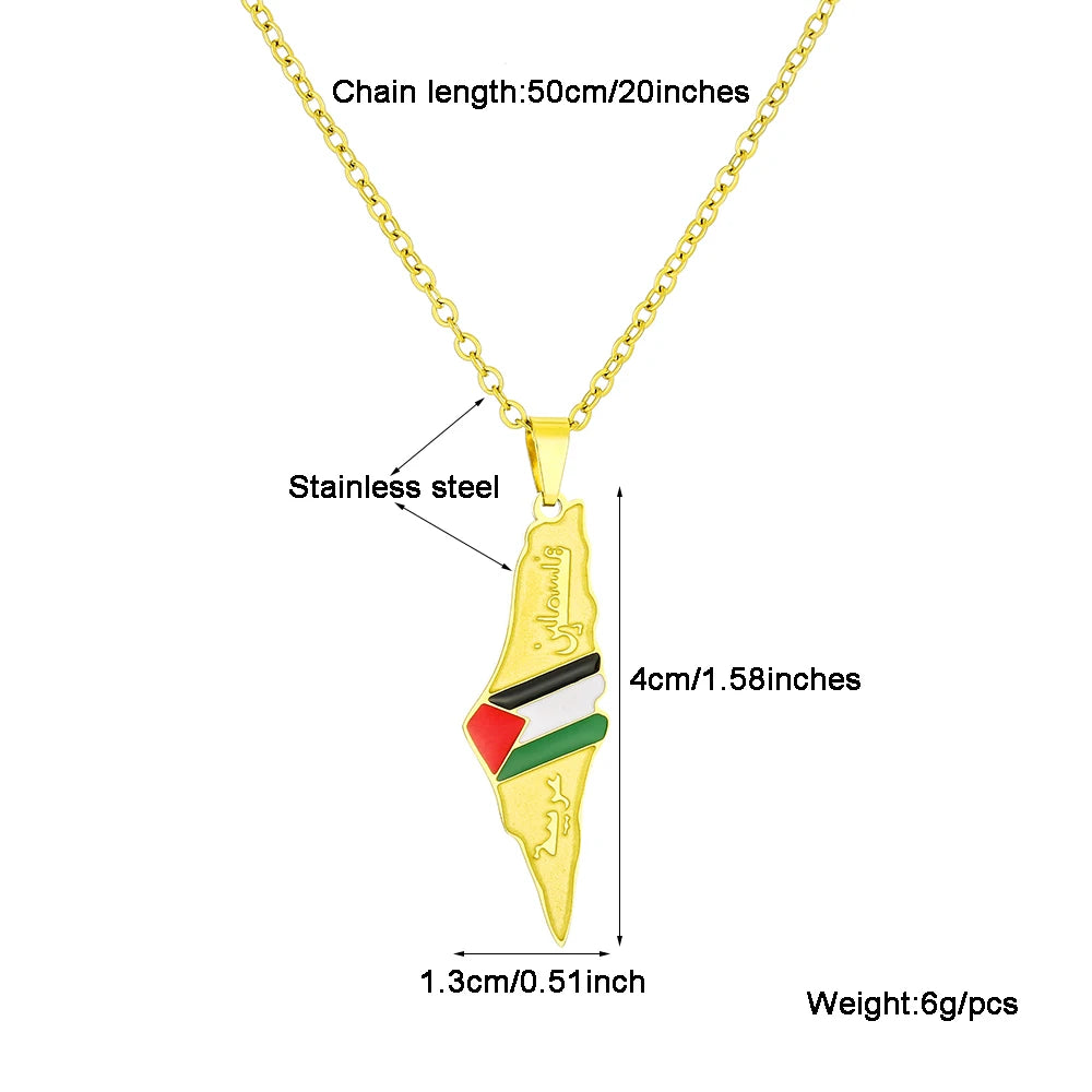State of Palestine Map Flag Pendant Necklace Stainless Steel Palestinians Maps Jewelry For Men Women Gift