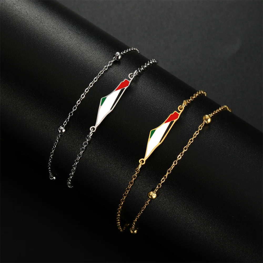 My Shape Palestine Map Flag Charms Bracelets for Women Stainless Steel Palestine Country Geography Map Pendant Bangle Jewelry