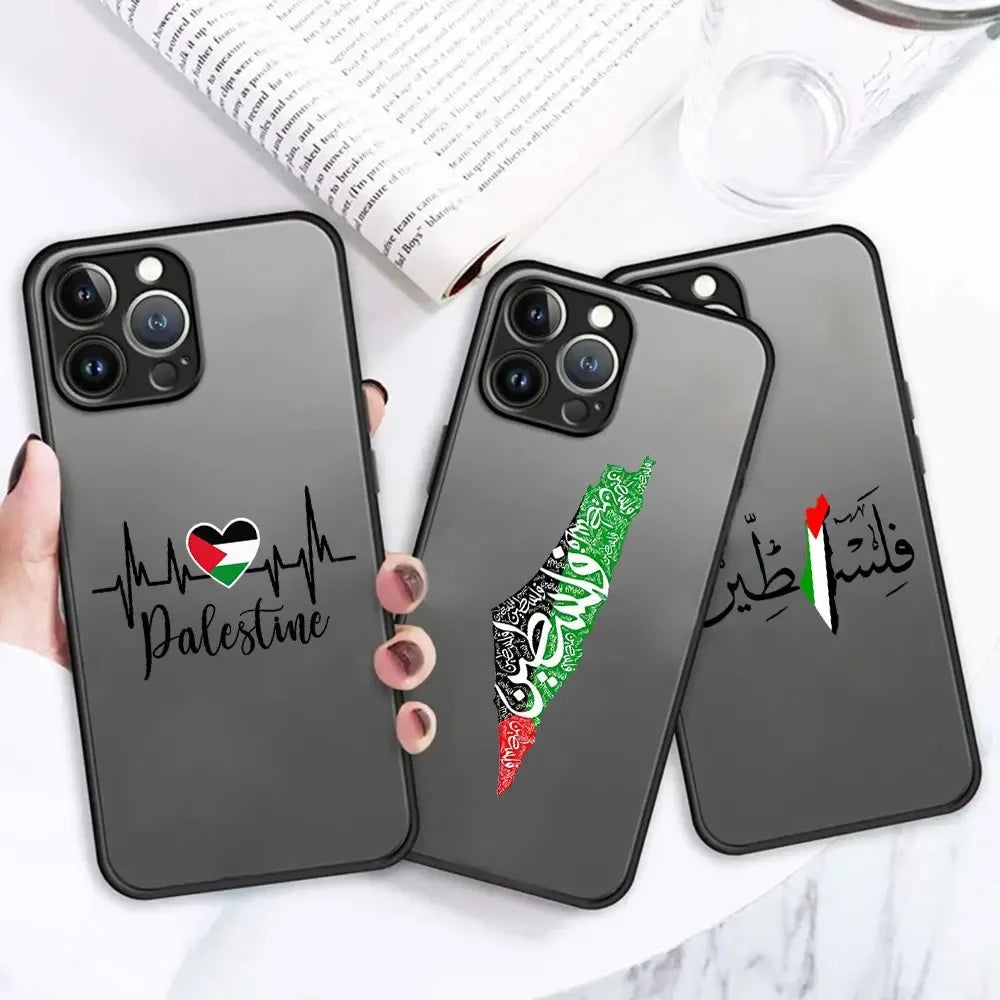 Palestine Flag Map Passport Phone Case For iPhone 13 12 11 14 15 Pro Max XSMAX X XR 15 Plus Art statue Luxury Clear Soft Cover