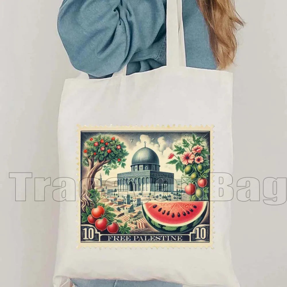 Keffiyeh Olive Tree Al Aqsa Dome of The Rock Canvas Shoulder Bag