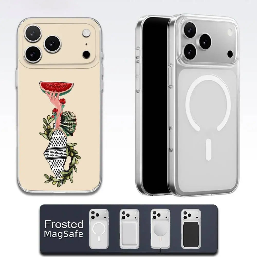 Watermelon Art P-Palestine Flag Phone Case For iPhone Magsafe Transparent