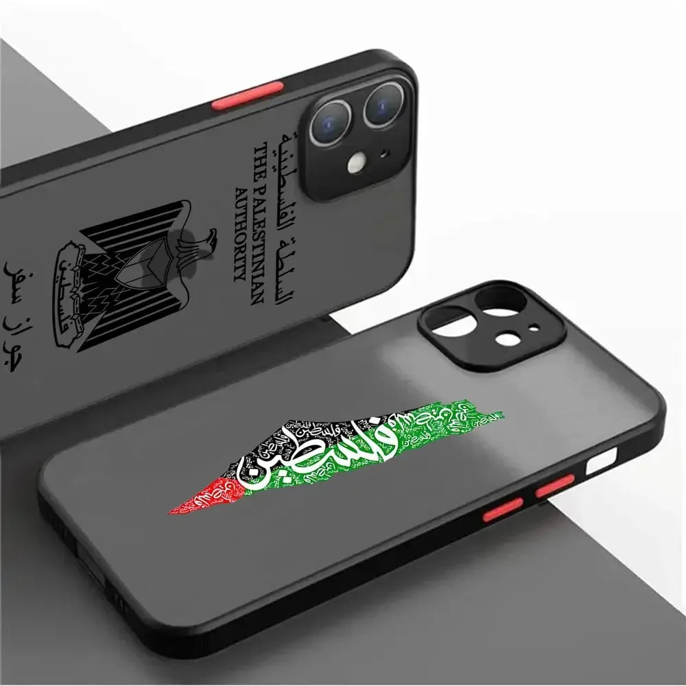 Palestine Flag Map Passport Phone Case For iPhone 13 12 11 14 15 Pro Max XSMAX X XR 15 Plus Art statue Luxury Clear Soft Cover