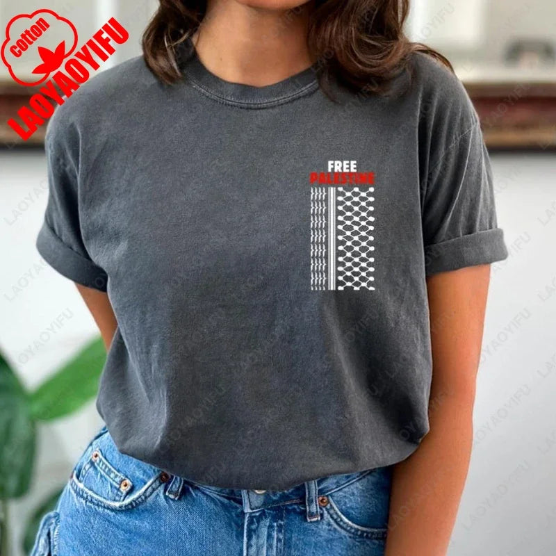 Gaza Keffiyeh Shirt Handala Short-sleeve  Minimalist Breathable Tops