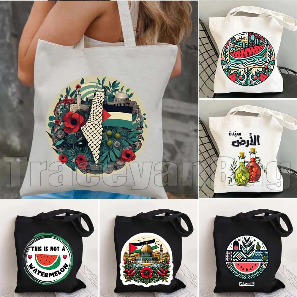 Keffiyeh Olive Tree Al Aqsa Dome of The Rock Canvas Shoulder Bag