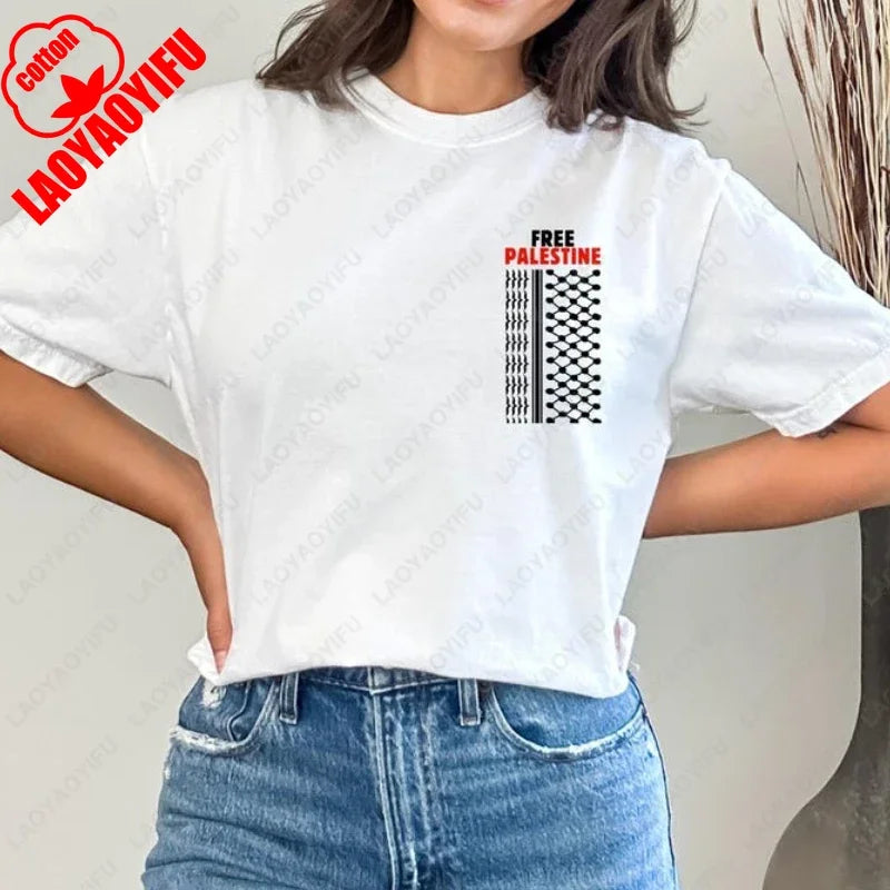Gaza Keffiyeh Shirt Handala Short-sleeve  Minimalist Breathable Tops