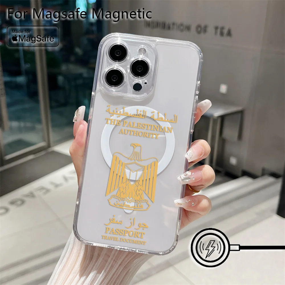 Palestine Flag Map Passport  Magsafe Magnetic Phone Case for iPhone 16 15 14 13 12 11 8 7 Plus Pro Max X XR XSMax Soft Tpu Cover