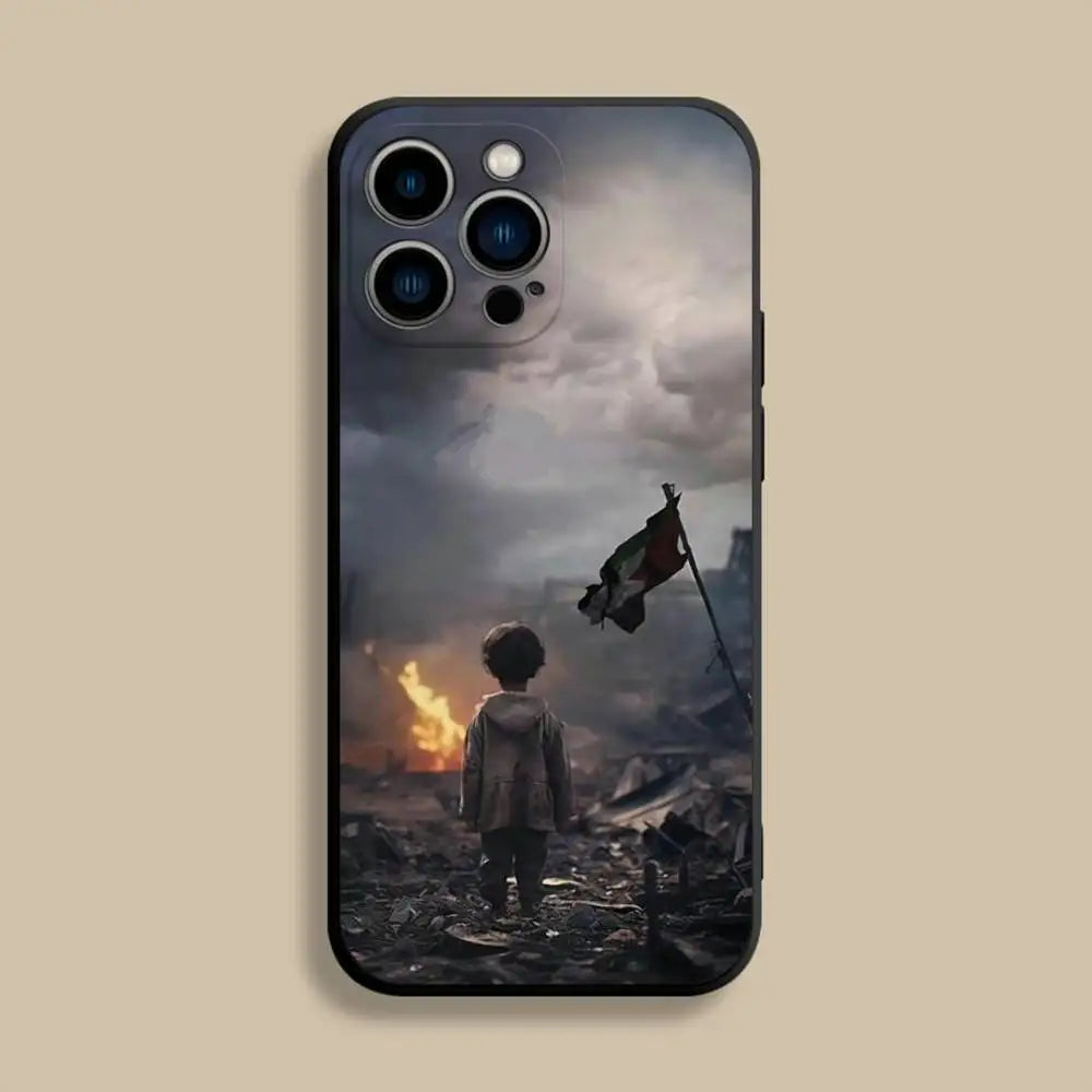 P-Palestine-es-F-Flag MAP Phone Case For iPhone 17,16,15,14,13,12,Pro,Max,Plus,E,SE4,Air,Mini Black Soft Cover