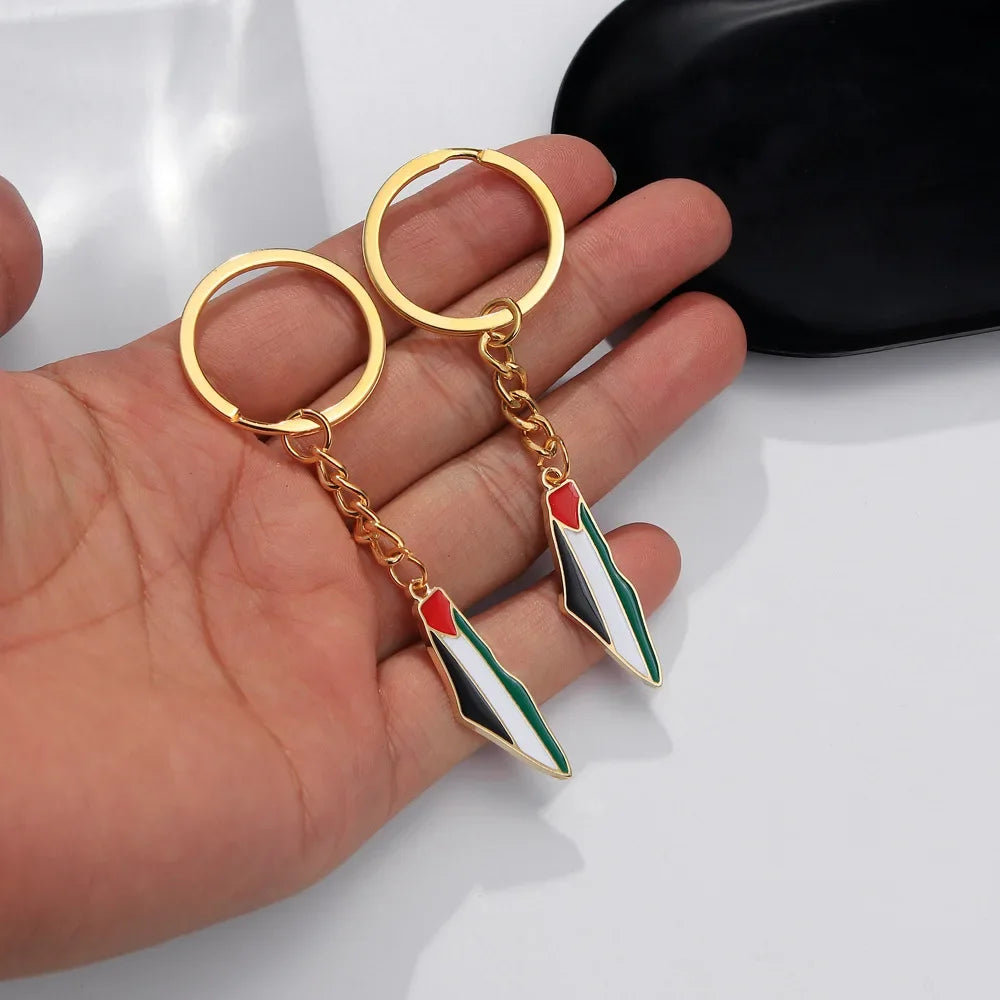 YILUOCD Palestine Map Pendant Keychain Stainless Steel Palestine Flag Map Key Ring Jewelry Vintage Jewelry Amulet for Women Men