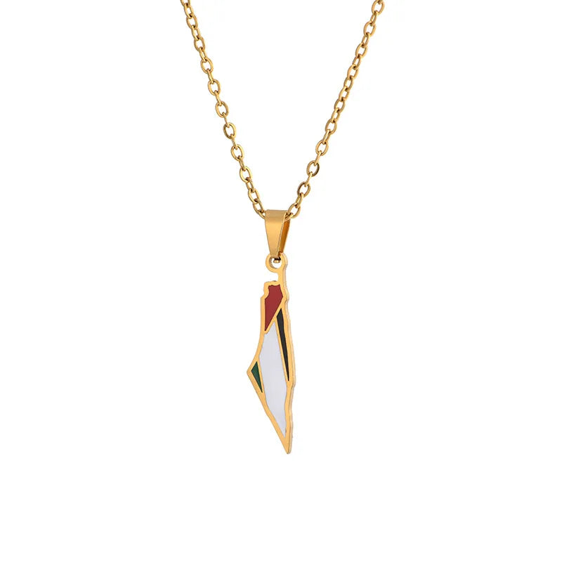Fashion Stainless Steel Palestine Map Pendant Necklace For Women Men Couple Chain Ethnic Cultural Jewelry Birthday Party Gifts