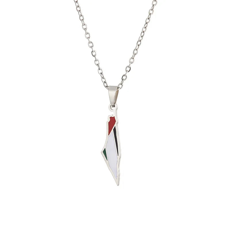 Fashion Stainless Steel Palestine Map Pendant Necklace For Women Men Couple Chain Ethnic Cultural Jewelry Birthday Party Gifts