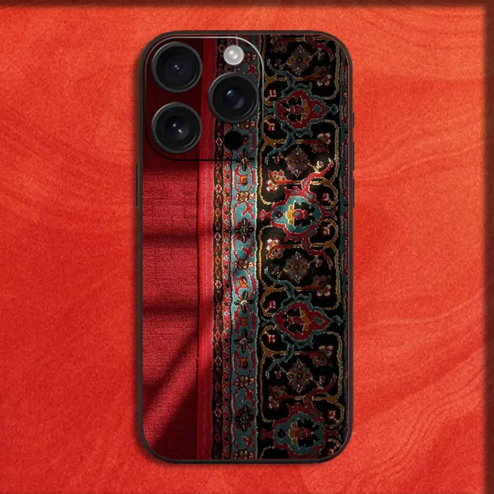 Arab Persian Carpet Floral Painting Phone Case For iPhone 16,15,14,13,12,11,Pro,XS,Max,XR,Plus,E,Mini Black Shockproof Cover