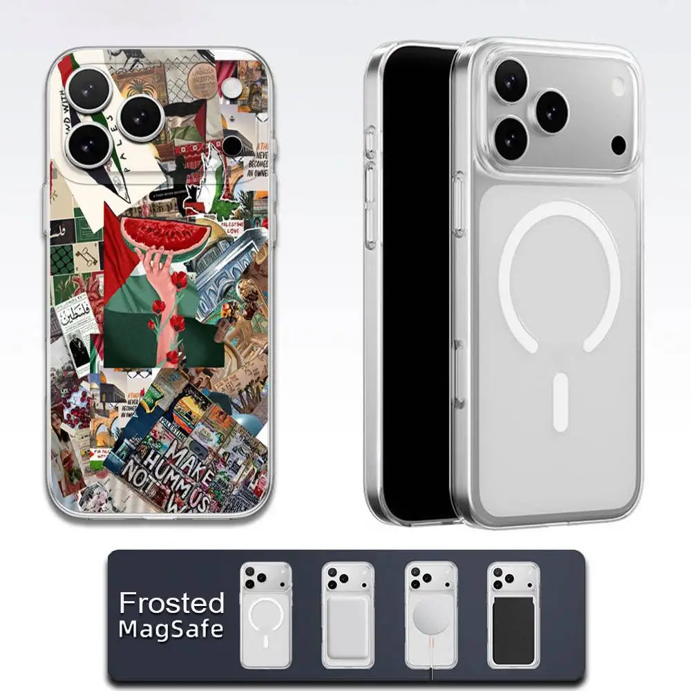 Watermelon Art P-Palestine Flag Phone Case For iPhone Magsafe Transparent