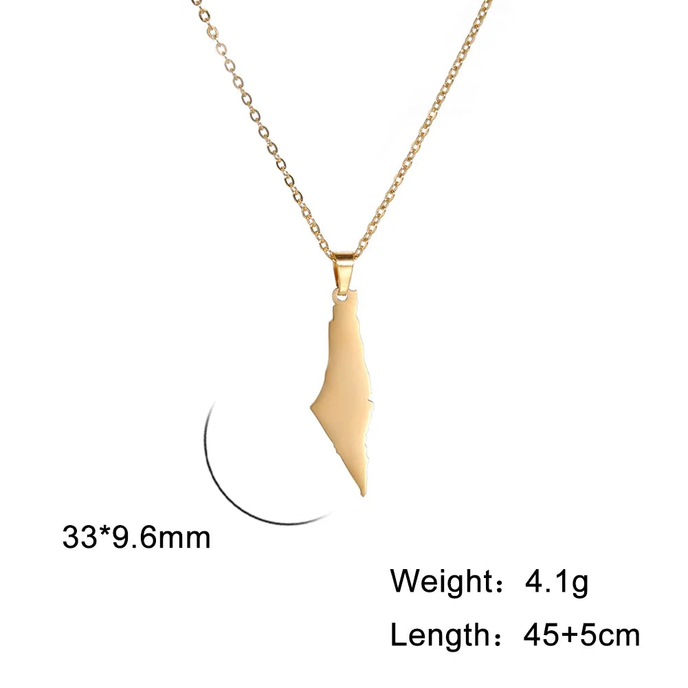 Skyrim Arabic Palestine Map Pendant Necklace Stainless Steel Neck Chain for Women Men Country Geography Jewelry Gift Wholesale