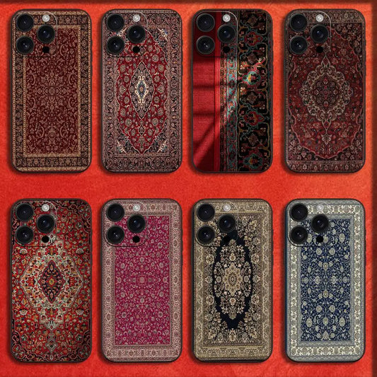 Arab Persian Carpet Floral Painting Phone Case For iPhone 16,15,14,13,12,11,Pro,XS,Max,XR,Plus,E,Mini Black Shockproof Cover