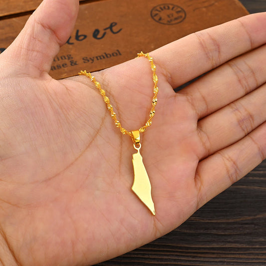 Gold Color Plain Maps Pendant Necklace Jewelry Women Wedding Bridal Charms Girls High Quality Set Gift