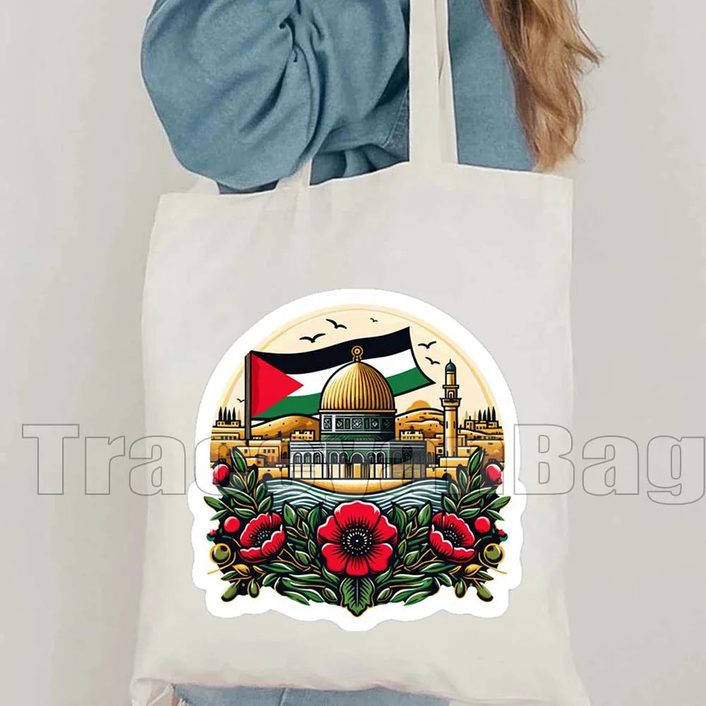 Keffiyeh Olive Tree Al Aqsa Dome of The Rock Canvas Shoulder Bag