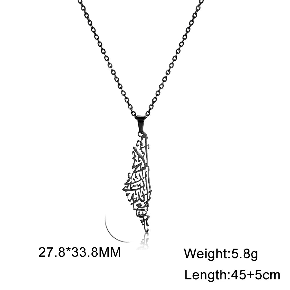 Skyrim Arabic Palestine Map Pendant Necklace Stainless Steel Neck Chain for Women Men Country Geography Jewelry Gift Wholesale