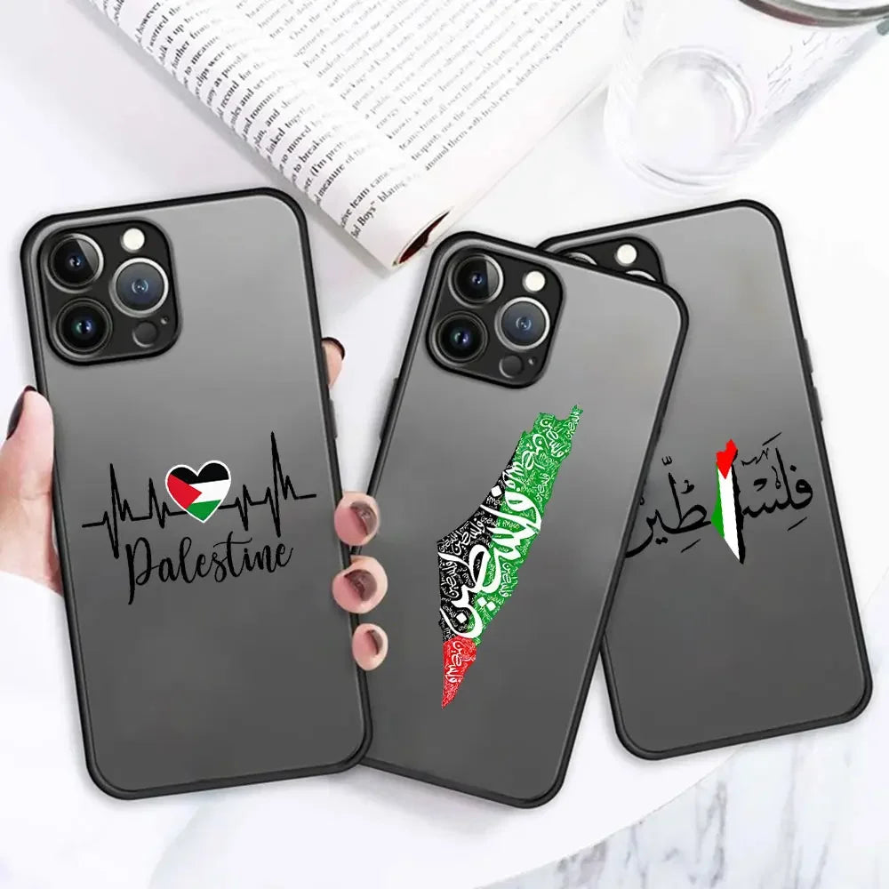Palestine Flag Map Passport Matte Transparent For iPhone Case 16 15 14 13 12 11 Pro XR XS Max 7 8 Plus Anti-Drop Phone Y2K Cover
