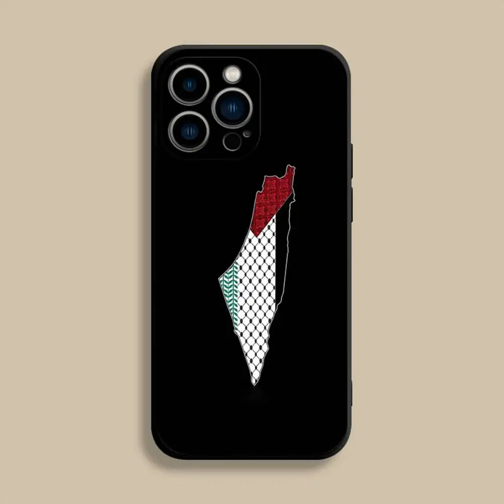 P-Palestine-es-F-Flag MAP Phone Case For iPhone 17,16,15,14,13,12,Pro,Max,Plus,E,SE4,Air,Mini Black Soft Cover