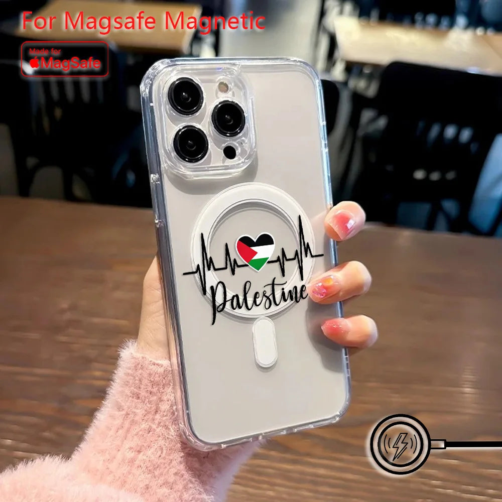 Palestine Flag Map Passport  Magsafe Magnetic Phone Case for iPhone 16 15 14 13 12 11 8 7 Plus Pro Max X XR XSMax Soft Tpu Cover