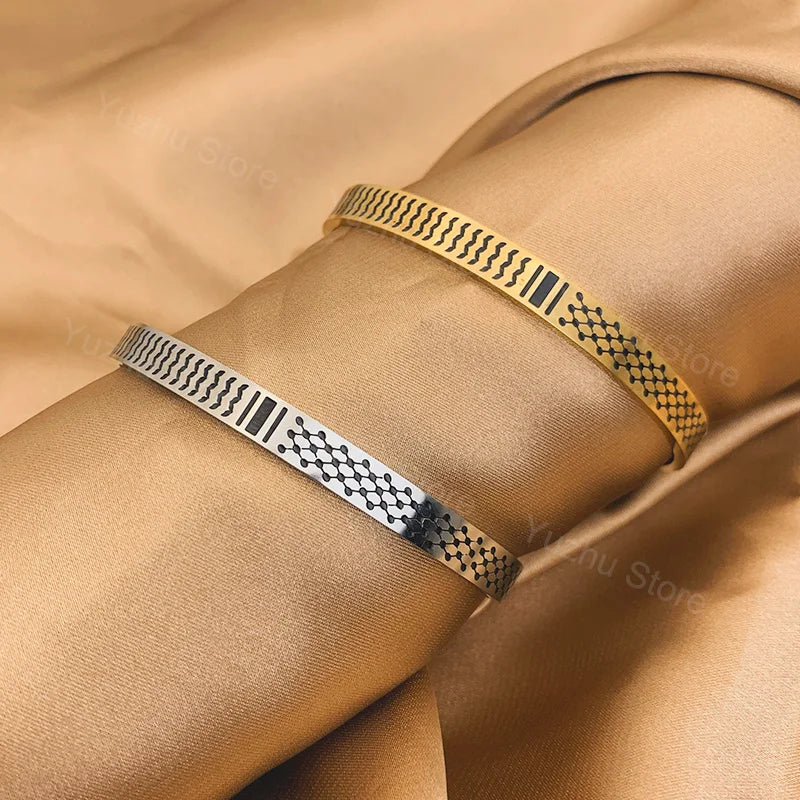 Stainless Steel Kufiya Scarf Pattern Pendant Necklaces Ring Bracelet Jewelry Set Geometric Map Charm Gift for Women Men