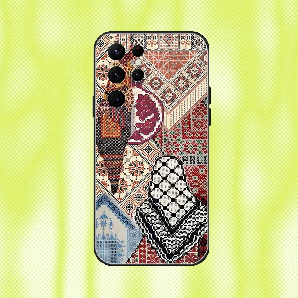 Hattah Keffiyeh Fashion Phone Case For Samsung S 25,24,23,22,30,21,10,9,Ultra,Plus,Lite,FE,4,5G Black Soft Case