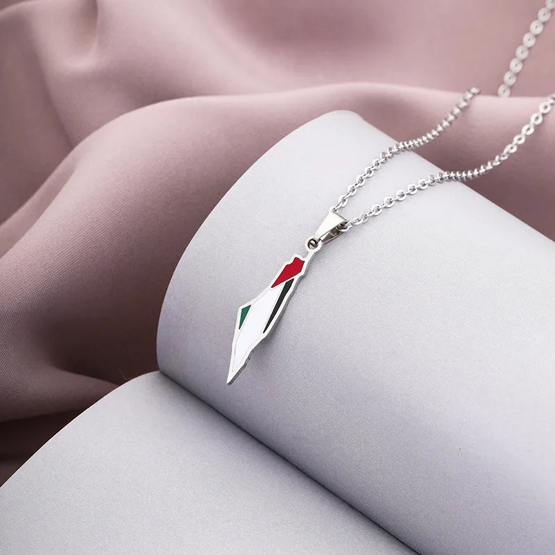 Fashion Stainless Steel Palestine Map Pendant Necklace For Women Men Couple Chain Ethnic Cultural Jewelry Birthday Party Gifts
