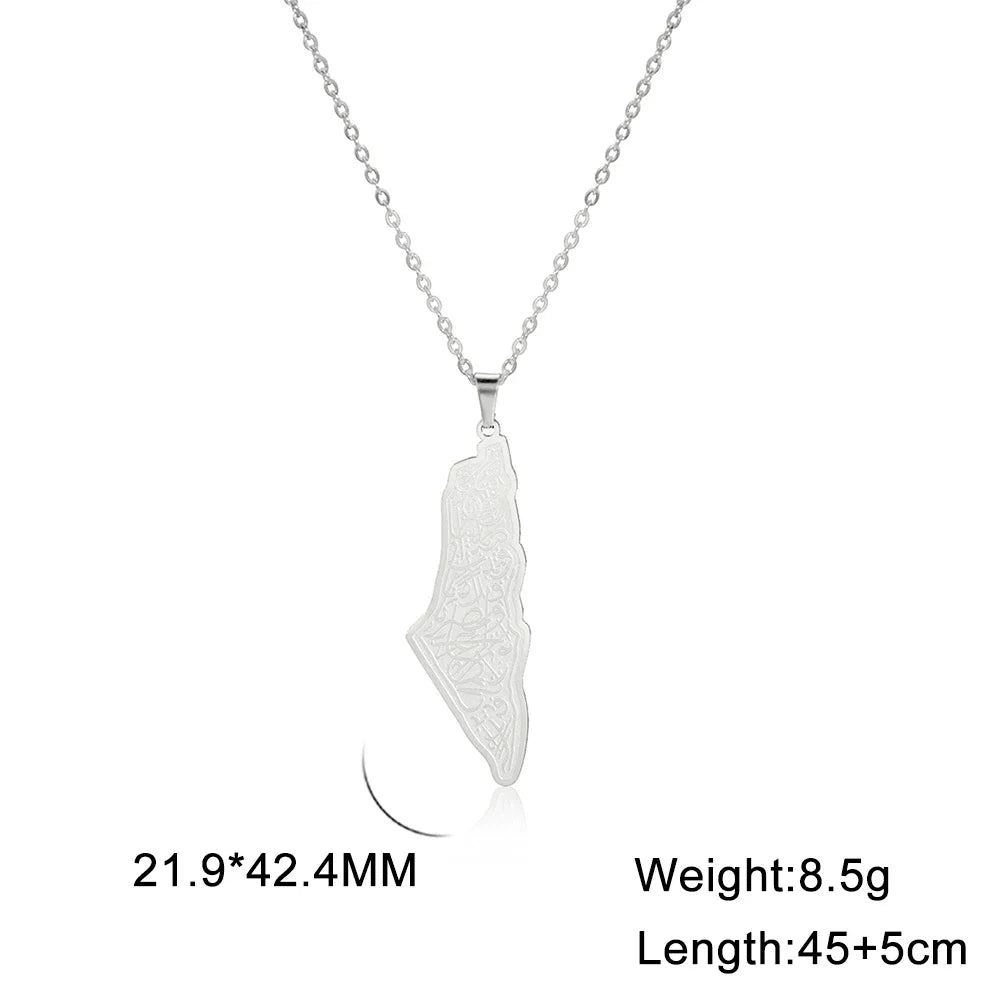 Skyrim Arabic Palestine Map Pendant Necklace Stainless Steel Neck Chain for Women Men Country Geography Jewelry Gift Wholesale