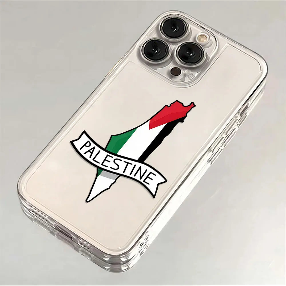 Cute Phone Case For Palestine Flag Map Passport iPhone 16 15 14 13 12 11 Mini Pro Max X XR XSMax 7 8 Plus Transparent Soft Cover