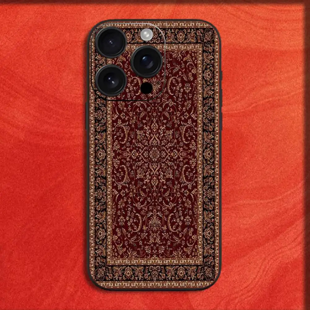 Arab Persian Carpet Floral Painting Phone Case For iPhone 16,15,14,13,12,11,Pro,XS,Max,XR,Plus,E,Mini Black Shockproof Cover