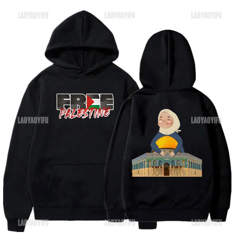 Hot Sale Al-aqsa Printed Hoodies KUDUS'UNsorumluluğu Ümmetin Omuzlarındadır Letters Slogan Hooded Autumn Fashion Sweatshirt