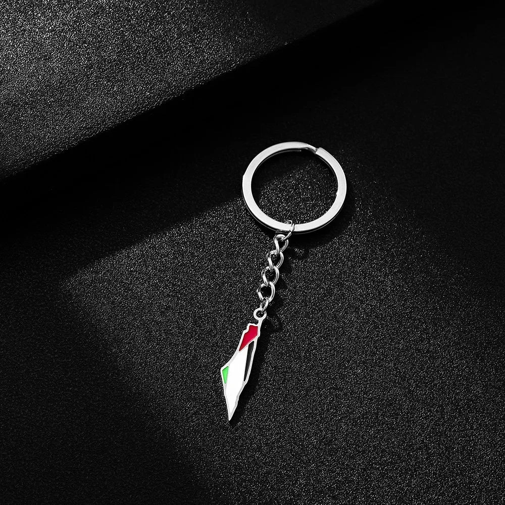 YILUOCD Palestine Map Pendant Keychain Stainless Steel Palestine Flag Map Key Ring Jewelry Vintage Jewelry Amulet for Women Men
