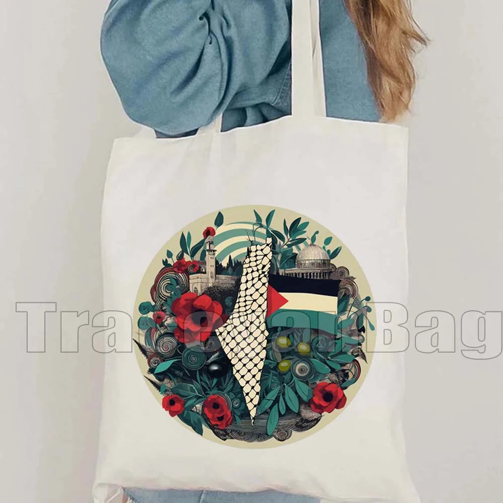 Keffiyeh Olive Tree Al Aqsa Dome of The Rock Canvas Shoulder Bag