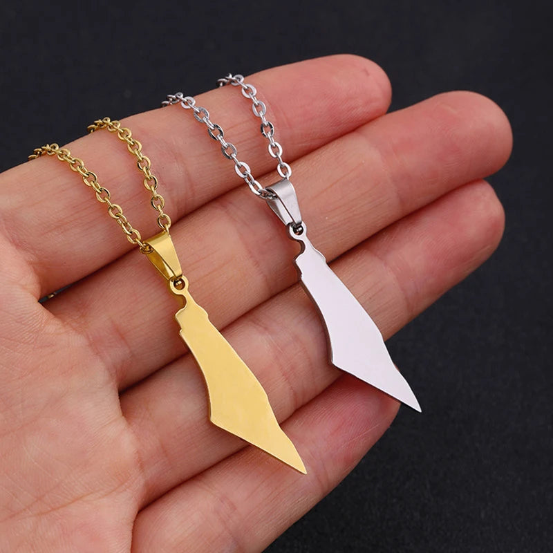 Blank Gold Plated Stainless Steel Israel Palestine Map Pendant Necklace For Women Men Jewelry