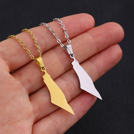 Blank Gold Plated Stainless Steel Israel Palestine Map Pendant Necklace For Women Men Jewelry