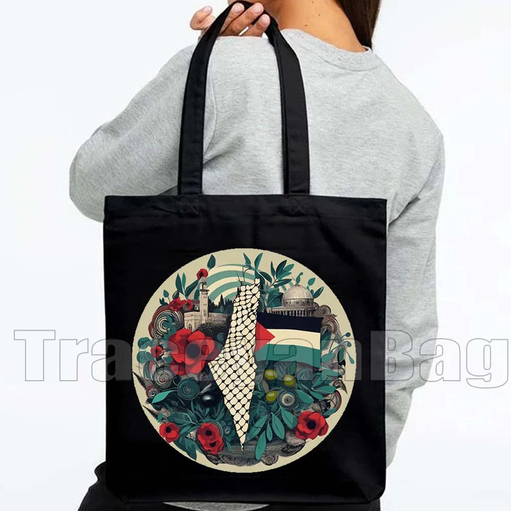 Keffiyeh Olive Tree Al Aqsa Dome of The Rock Canvas Shoulder Bag