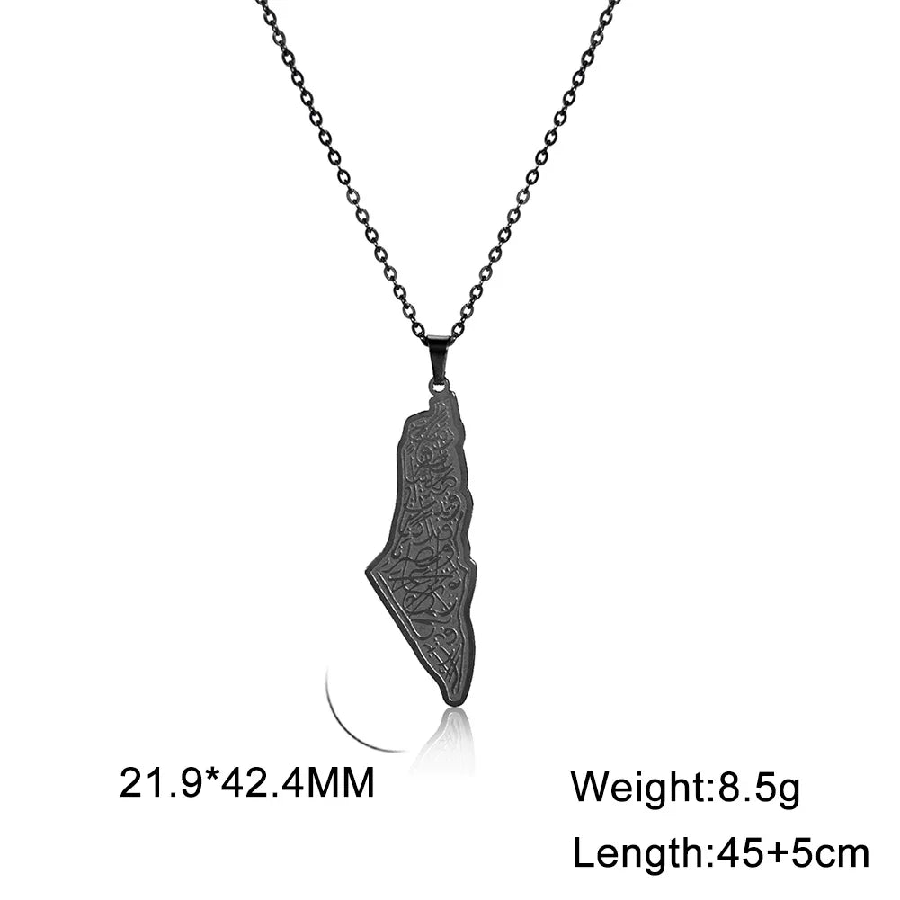 Skyrim Arabic Palestine Map Pendant Necklace Stainless Steel Neck Chain for Women Men Country Geography Jewelry Gift Wholesale