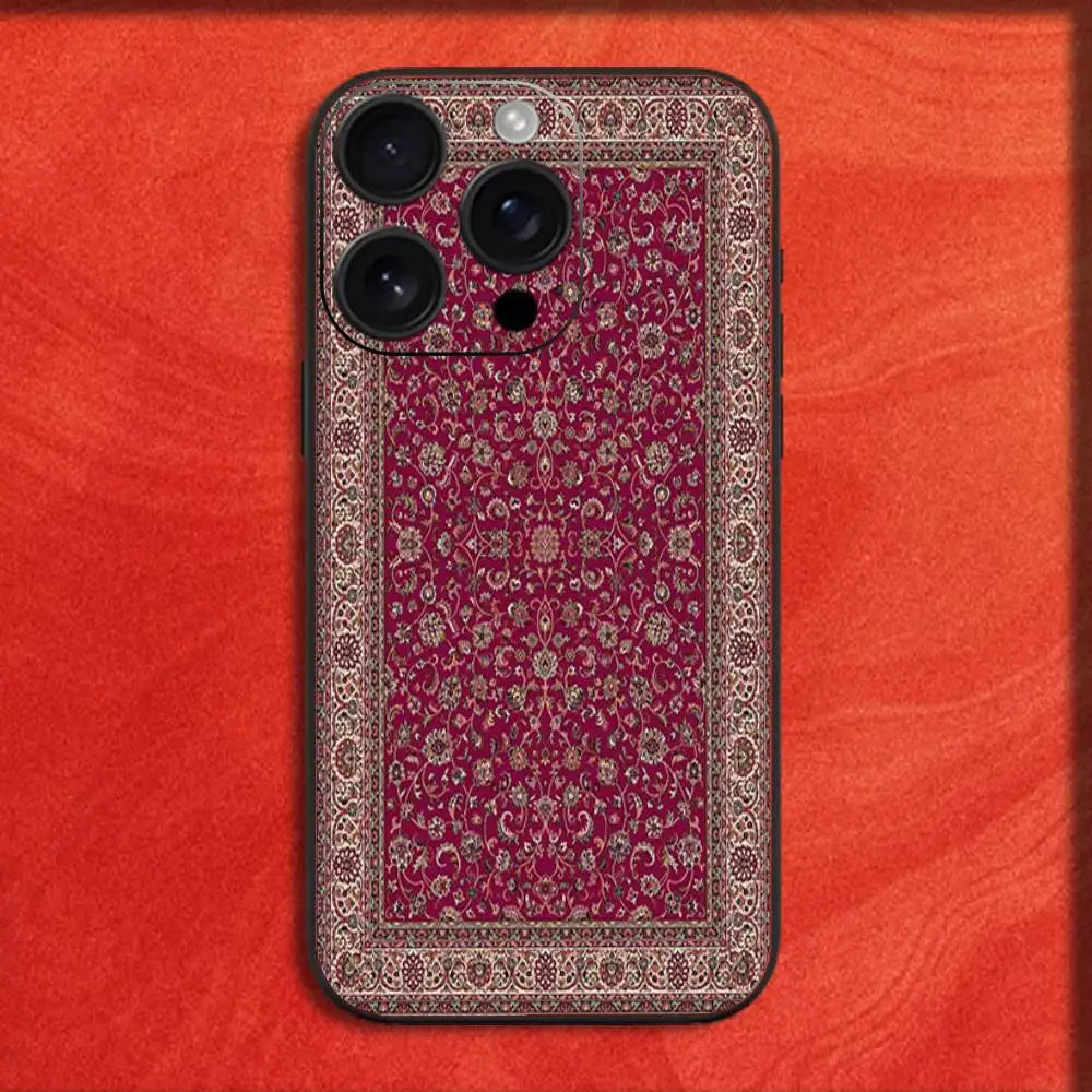 Arab Persian Carpet Floral Painting Phone Case For iPhone 16,15,14,13,12,11,Pro,XS,Max,XR,Plus,E,Mini Black Shockproof Cover