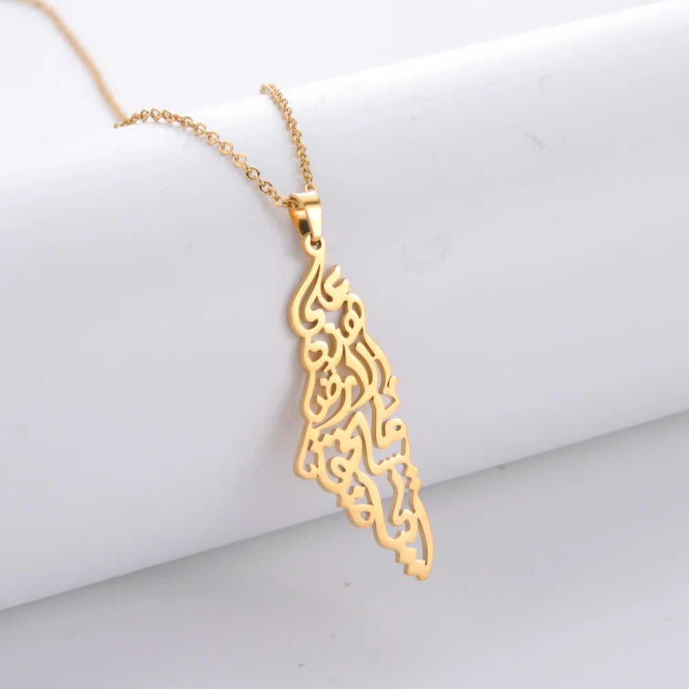 Skyrim Arabic Palestine Map Pendant Necklace Stainless Steel Neck Chain for Women Men Country Geography Jewelry Gift Wholesale