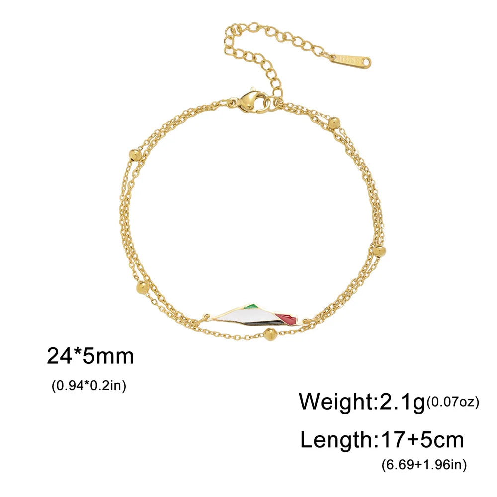 My Shape Palestine Map Flag Charms Bracelets for Women Stainless Steel Palestine Country Geography Map Pendant Bangle Jewelry