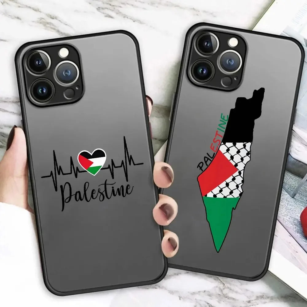 Palestine Flag Map Passport Phone Case For iPhone 13 12 11 14 15 Pro Max XSMAX X XR 15 Plus Art statue Luxury Clear Soft Cover