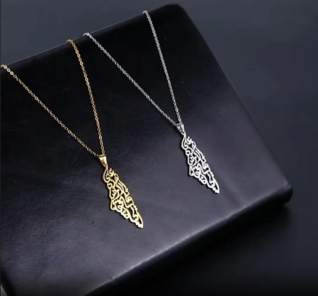 Skyrim Arabic Palestine Map Pendant Necklace Stainless Steel Neck Chain for Women Men Country Geography Jewelry Gift Wholesale