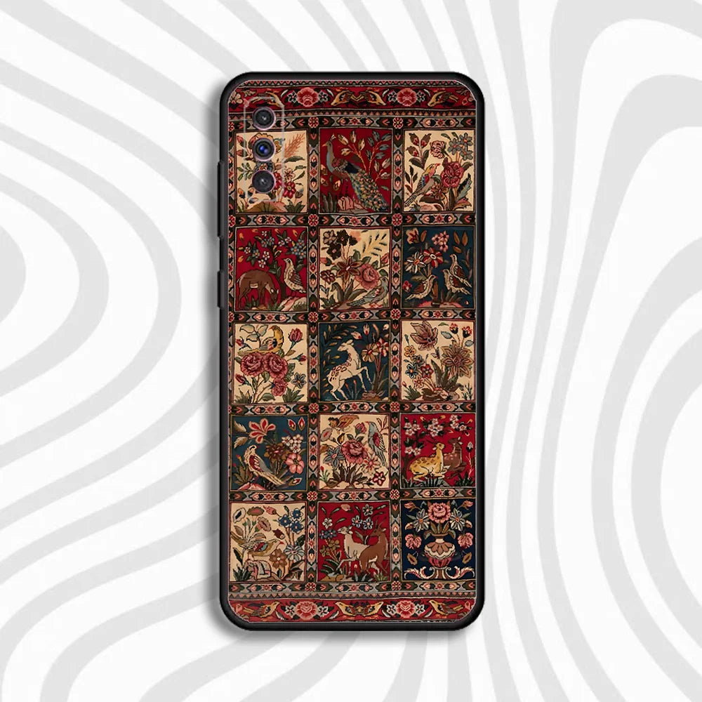 Persian Carpet Phone Case For Samsung S 25,24,23,22,30,21,10,9,Ultra,Plus,Lite,FE,4,5 G Black Soft Case