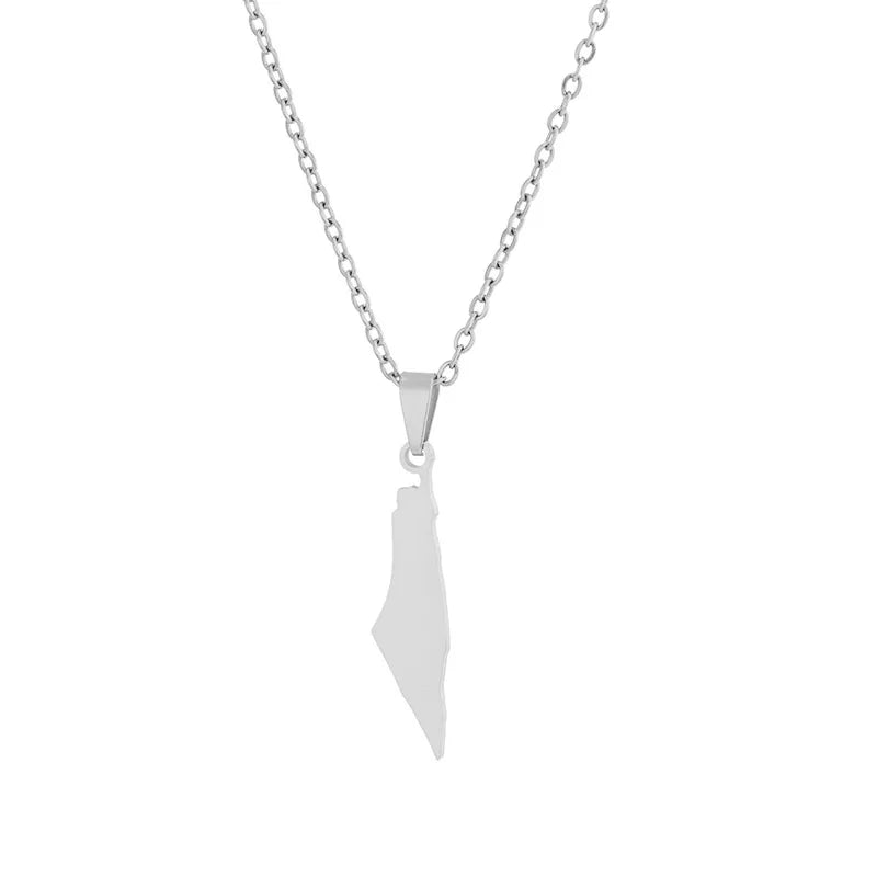 Fashion Stainless Steel Palestine Map Pendant Necklace For Women Men Couple Chain Ethnic Cultural Jewelry Birthday Party Gifts