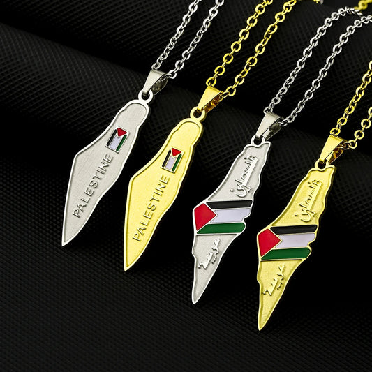 State of Palestine Map Flag Pendant Necklace Stainless Steel Palestinians Maps Jewelry For Men Women Gift