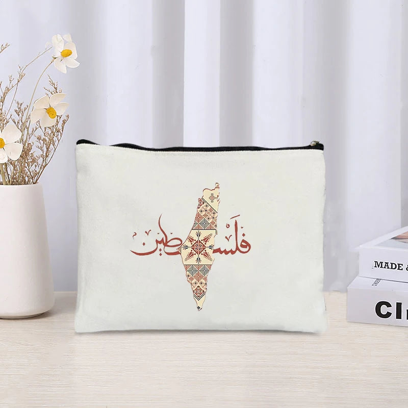 Country Map Printed Canvas Cosmetic Bag